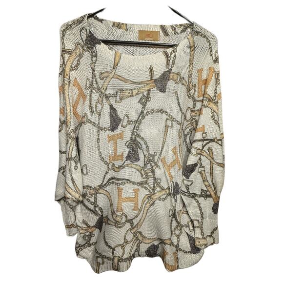 Free For Humanity Italian Equestrian Light Open Knit Sweater/Old Money, Horses L - Picture 2 of 6